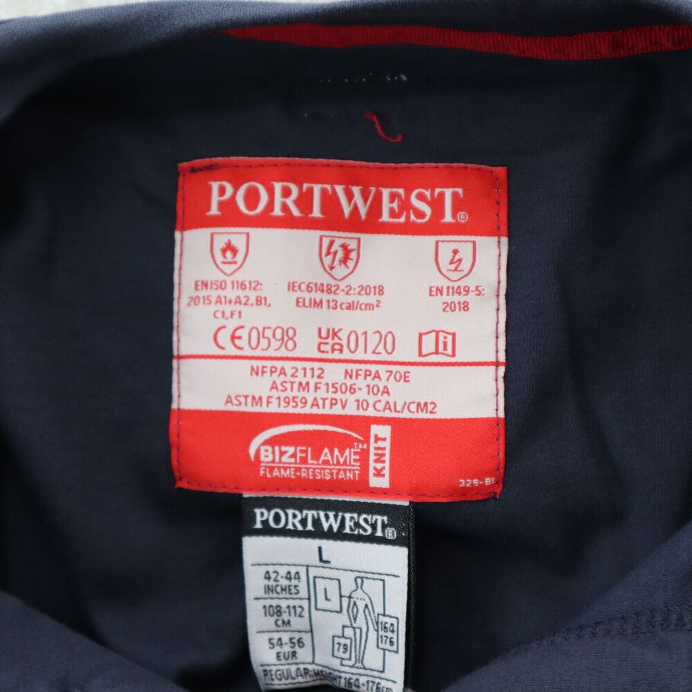 Portwest T-Shirt Men's Large FR32 Bizflame Flame Resistant Henley Long Sleeve - Picture 8 of 13